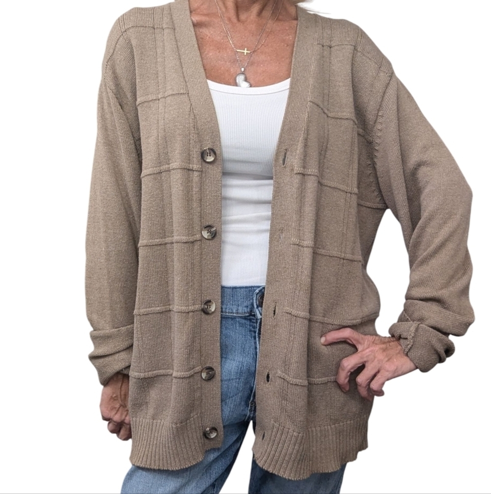 Oscar de la Renta Men's L Cardigan Taupe Cotton Knit Fall 2011